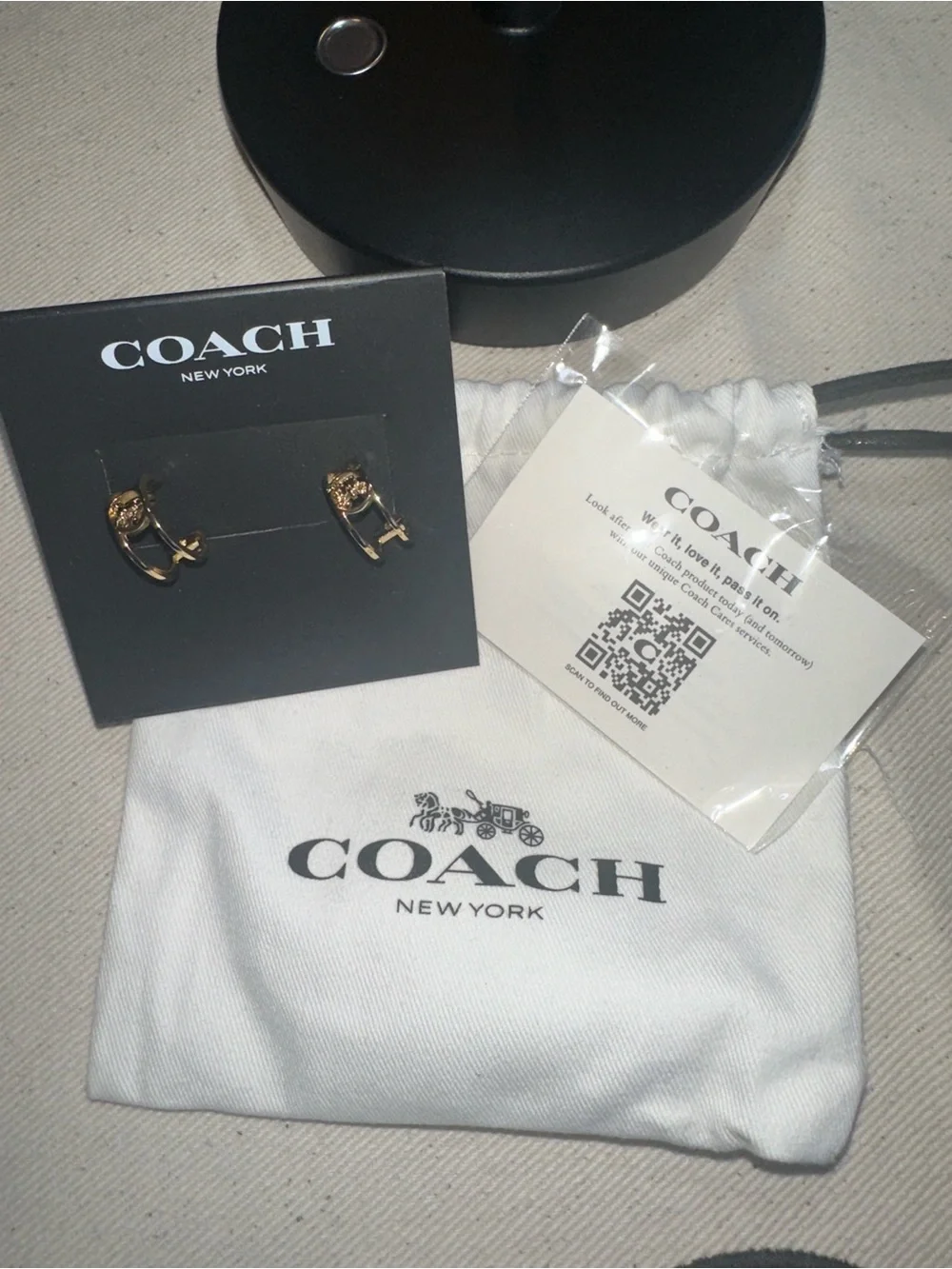 Coach Gold-Tone Horse & Carriage Huggie Earrings | Original Pouch ✨ NWT - Picture 2 of 6